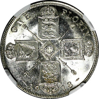 GREAT BRITAIN George V (1910-1936) Silver 1918 1 FLORIN NGC MS61 SCARCE KM# 817