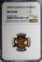 Guernsey Bronze 1903 H 1 Double Heaton's Mint NGC MS65 RB TOP GRADED KM# 10 (03)