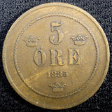 SWEDEN Oscar II (1872-1907) Bronze 1885 5 ORE SCARCE KM# 736 (22 962)