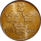 Sweden Gustaf V  Bronze 1950 2 Öre Last Year Type BU KM#778 (21 948)