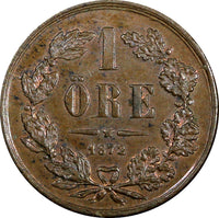 Sweden Carl XV Adolf Bronze 1872 L.A. 1 Ore  UNC Condition KM# 705 (999)