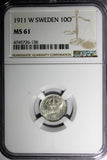 Sweden Gustaf V (1908-1950) Silver 1911 W 10 Ore NGC MS61 KM# 780 (136)