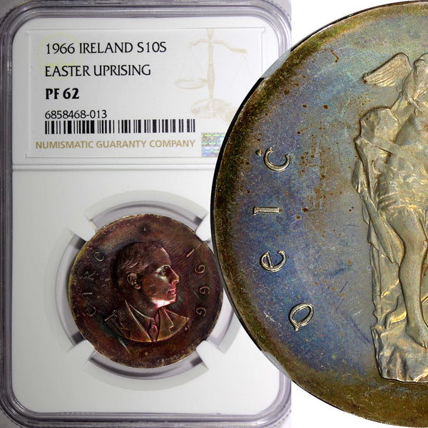 Ireland Republic Silver PROOF 1966 10 Shilling NGC PF62 RAINBOW TONED KM# 18 (3)