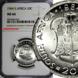 SOUTH AFRICA Silver 1964 20 Cents LAST YEAR TYPE NGC MS66 TOP GRADED KM# 61 (47)