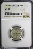 Germany Empire Wilhelm II 1915 A 10 Pfennig NGC MS63 BERLIN TOP GRADED KM#12/053