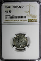 Great Britain George VI Silver 1944 6 Pence NGC AU55 KM# 852 (046)