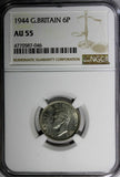 Great Britain George VI Silver 1944 6 Pence NGC AU55 KM# 852 (046)