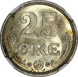 Denmark .Christian X Silver 1913 VBP GJ 25 Ore NGC MS64 KM# 815.1 (145)