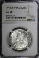 India-British George V Silver 1918 (B) 1 Rupee NGC AU58 KM# 524 (029)