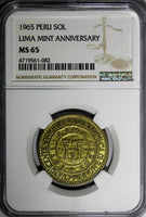 PERU Brass 1965 1 Sol NGC MS65 400th Anniversary of the Lima Mint KM# 240 (082)