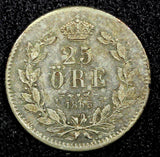 SWEDEN Oscar I Silver 1856 S.T. 25 Ore XF KM# 684 (22 553)