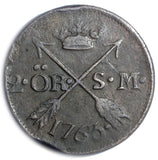 Sweden Adolf Frederick Copper 1763 2 Ore, S.M. Low Mintage-401,000  KM# 461