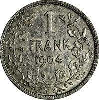 Belgium Silver 1904 1 Franc KEY DATE legend in Dutch Mintage-803,000 KM57.1 (28)
