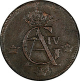 SWEDEN COPPER 1802 1 SKILLING OVERSTRUCK ON 2 ORE S.M. 1743-1768 KM#566 (17 292)