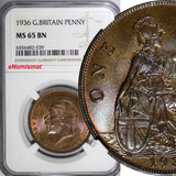 GREAT BRITAIN George V Bronze 1936 1 Penny NGC MS65 BN NICE KM# 838 (039)