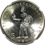 SWEDEN Silver 1962 U 5 Kronor NGC MS64 80th Birthday of Gustaf VI KM# 838 (005)
