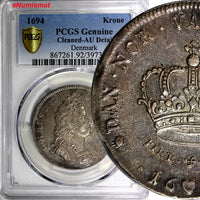 Denmark Christian V Silver 1694 1 Krone PCGS AU DETAILS Dav.#3648 KM# 428.1 (7)