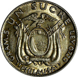 Ecuador Antonio José de Sucre Silver 1934 1 Sucre aUNC KM# 72 (17668)