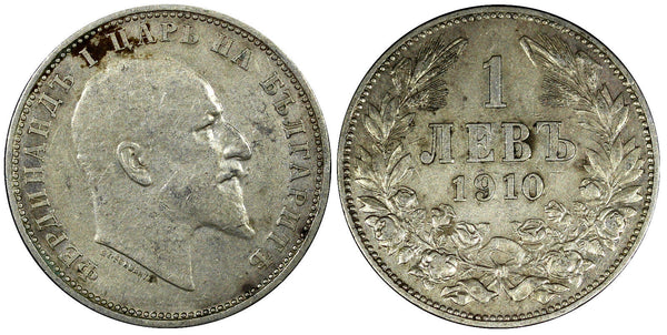 Bulgaria Ferdinand I Silver 1910 1 Lev Toned KM# 28 (22 327)