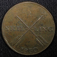 SWEDEN Carl XIV Johan Copper 1830 1  Skilling Last Year Type KM# 597 (555)