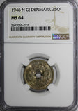 Denmark  Christian X Copper-Nickel 1946 N GJ 25 ORE NGC MS64 KM# 823.2
