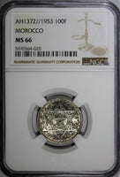 Morocco Mohammed V Silver AH1372//1953 100 Francs NGC MS66 Toned Y# 52 (020)