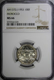 Morocco Mohammed V Silver AH1372//1953 100 Francs NGC MS66 Toned Y# 52 (020)