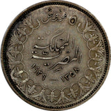 EGYPT Farouk (1936-1952) Silver AH1358 1939 5 Piastres  KM# 366 (20 920)