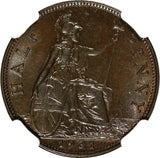 Great Britain George V Bronze 1931 1/2 Penny NGC UNC DETAILS TONING KM# 837 (24)
