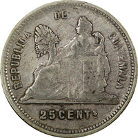 Guatemala Silver 1893 25 Centavos Last Year Type KM# 209.2 (22 582)