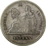 Guatemala Silver 1893 25 Centavos Last Year Type KM# 209.2 (22 582)
