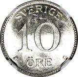 SWEDEN Gustaf V Silver 1941-G 10 Ore NGC MS63 WWII Issue Light Toned KM# 780 (9)