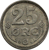 Denmark Christian X 1920 HCN; GJ 25 Ore FIRST DATE TYPE AU-Unc KM# 815.2a