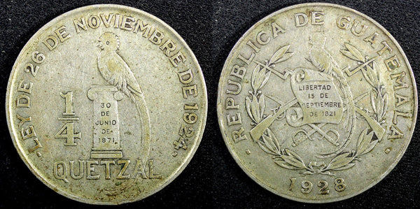 Guatemala Silver 1928 1/4 Quetzal Mintage-400,000 KM# 243.1 (23 211)