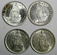 Switzerland Silver LOT OF 4 COINS 1945-1958 1/2 Franc aUNC-UNC KM# 23