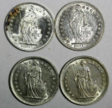 Switzerland Silver LOT OF 4 COINS 1945-1958 1/2 Franc aUNC-UNC KM# 23