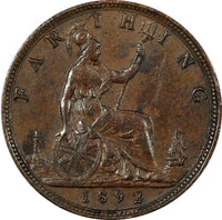 Great Britain Victoria Bronze 1892 Farthing XF KM# 753 (20 526)