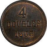 Guernsey Bronze 1903 H 4 Doubles Heaton Mint, Birmingham Mintage-52,000 KM#5 (4)