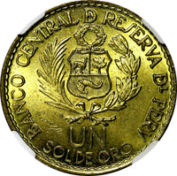 PERU Brass 1965 1 Sol NGC MS66 400th Anniversary of the Lima Mint KM# 240 (016)