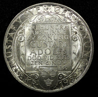 SWEDEN Silver 1932 G 2 Kronor 1 YEAR Death of Gustaf II Adolf GEM BU KM# 805 (8)