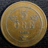 SWEDEN Oscar II Bronze 1875 5 ORE  KM# 736 (22 970)