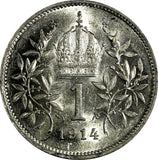 Austria Franz Joseph I Silver 1914 1 Corona High Grade KM# 2820 (18 641)