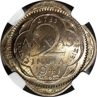 India-British George VI 1941 (C) 2 Annas Calcutta NGC MS64 NICE TONED KM# 541(7)