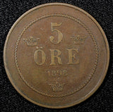 SWEDEN Oscar II Bronze 1898 5 Öre 27mm KM# 757 (22 959)