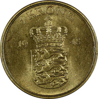 Denmark Frederik IX Aluminum-Bronze 1948 N S 1 Krone Unc Condition KM# 837.1 (1)