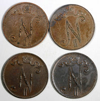 Finland Nicholas II Copper LOT OF 4 COINS 1916 5 Pennia KM# 15