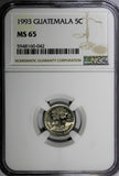 Guatemala 1993 5 Centavos Smaller letters.Dots NGC MS65 TOP GRADED KM# 276.4 (2)
