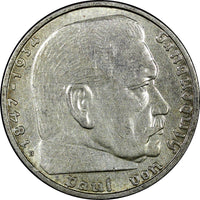 Germany - Third Reich Silver 1938 B 2 Reichs Mark Hindenburg KM# 93 (22 293)