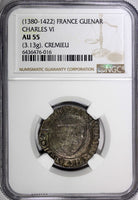 FRANCE Charles VI 1380-1422 Silver Blanc Guenar NGC AU55 Cremiu Duplessy-377a