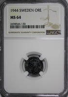 SWEDEN Gustaf V Iron 1944 1  Ore NGC MS64  World War II issues KM# 810